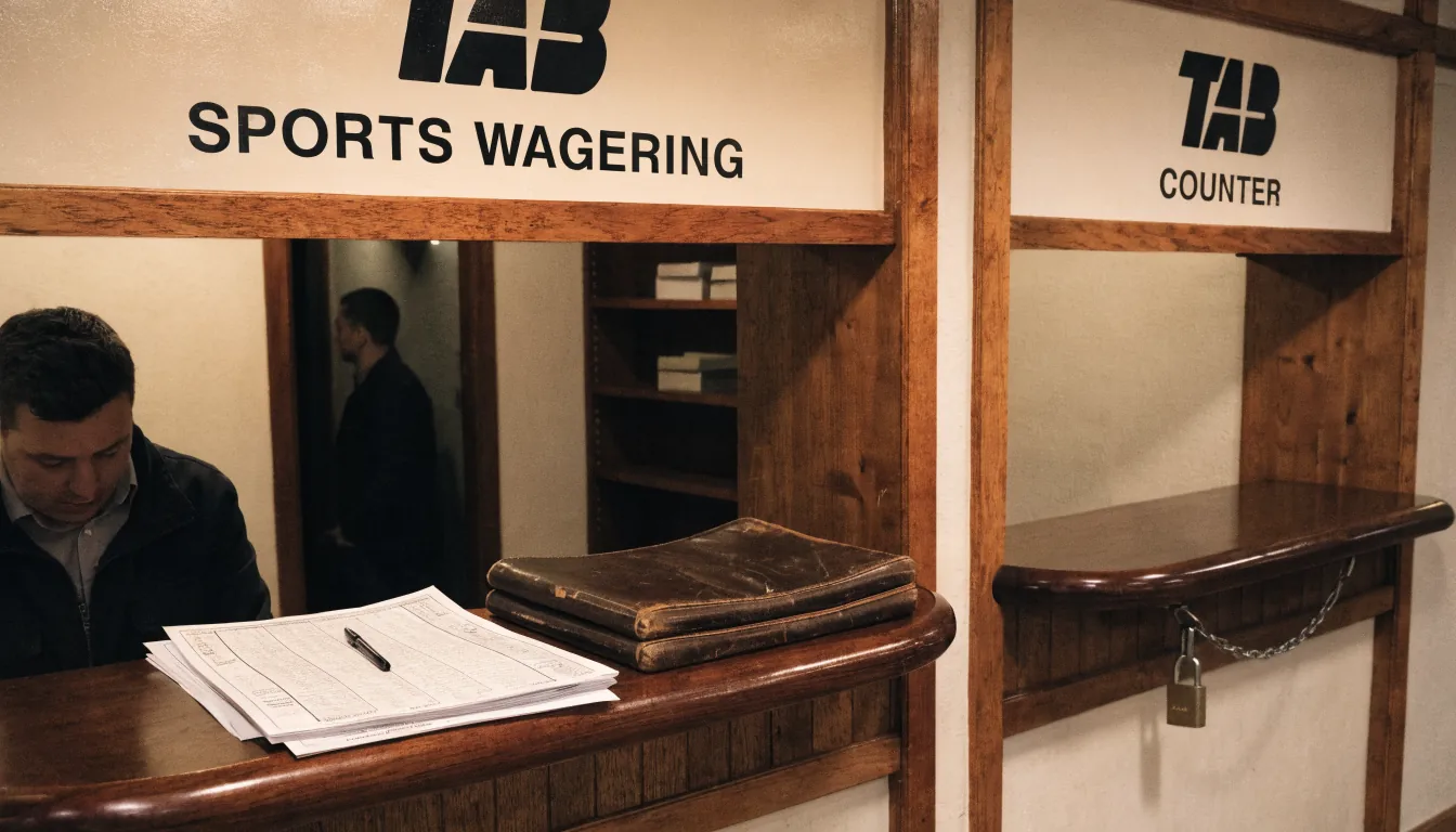 Australian TAB wagering counter with a padlocked adjacent window