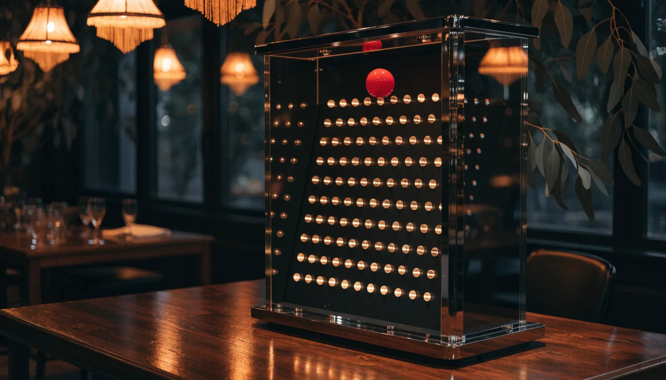 Plinko board with red ball on a casino table in Australian lounge